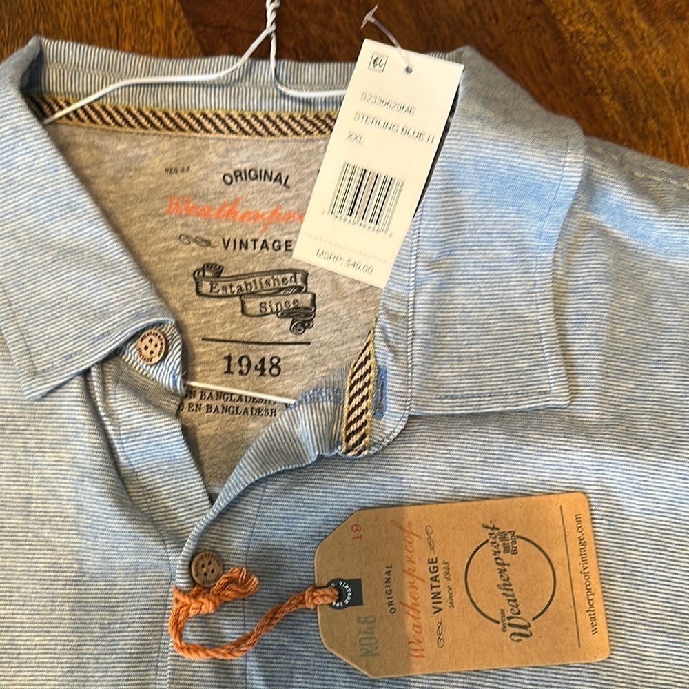 Weatherproof Vintage Blue button up jersey Shirt size XXL NWTs